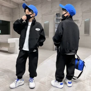 Tuta uniforme da baseball per ragazzo per bambini Adolescente Autunno Inverno Giacca con zip Cappotto e pantaloni sportivi Set Tuta da 2 pezzi per bambini 1