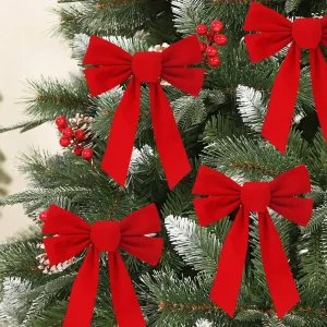 Fiocchi di Natale rossi Fiocchi decorativi per albero di Natale in flanella Topper per albero di Natale Bowknot per artigianato Ghirlanda di Natale 1