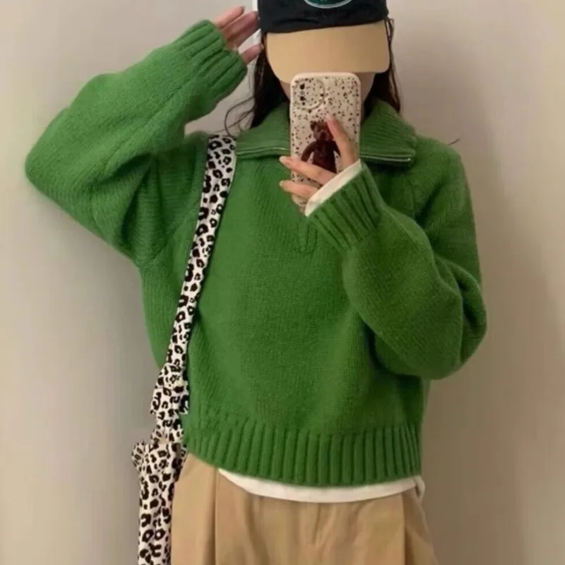 Nuovo autunno e inverno abbigliamento donna a maniche lunghe semi-dolcevole maglione con cerniera tinta unita camicia pullover da donna casual 2