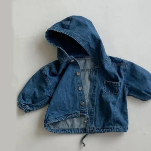 Giacca per bambini primaverile, cardigan nuovo stile per ragazzi, giacca di jeans con cappuccio alla moda, giacca casual in velluto a coste tinta unita per ragazze 1
