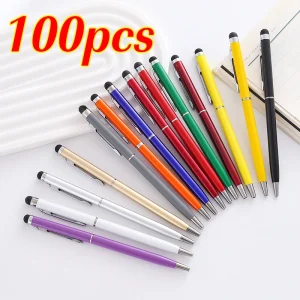 100 pezzi di mini penna a sfera universale 2 in 1 in metallo a 13 colori con logo personalizzato, penna pubblicitaria, incisione di testo, ufficio, scuola 1