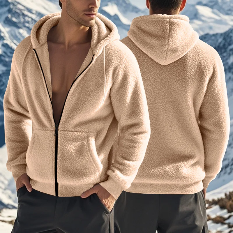 Giacca da uomo in pile double face calda ispessita autunno e inverno con cerniera cardigan allentato giacca casual con cappuccio 2