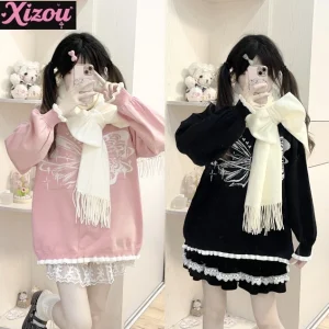 Sciarpa da donna con fiocco lolita taglio dolce giapponese Sweetheart Girl da donna 2025 nuova sciarpa calda da studente morbida e versatile in cashmere per donna 1