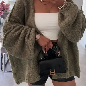 Cardigan da donna Autunno Inverno Moda Vestibilità ampia Semplice Comodo Cardigan casual con maniche a spalla cadente sul davanti aperto 1