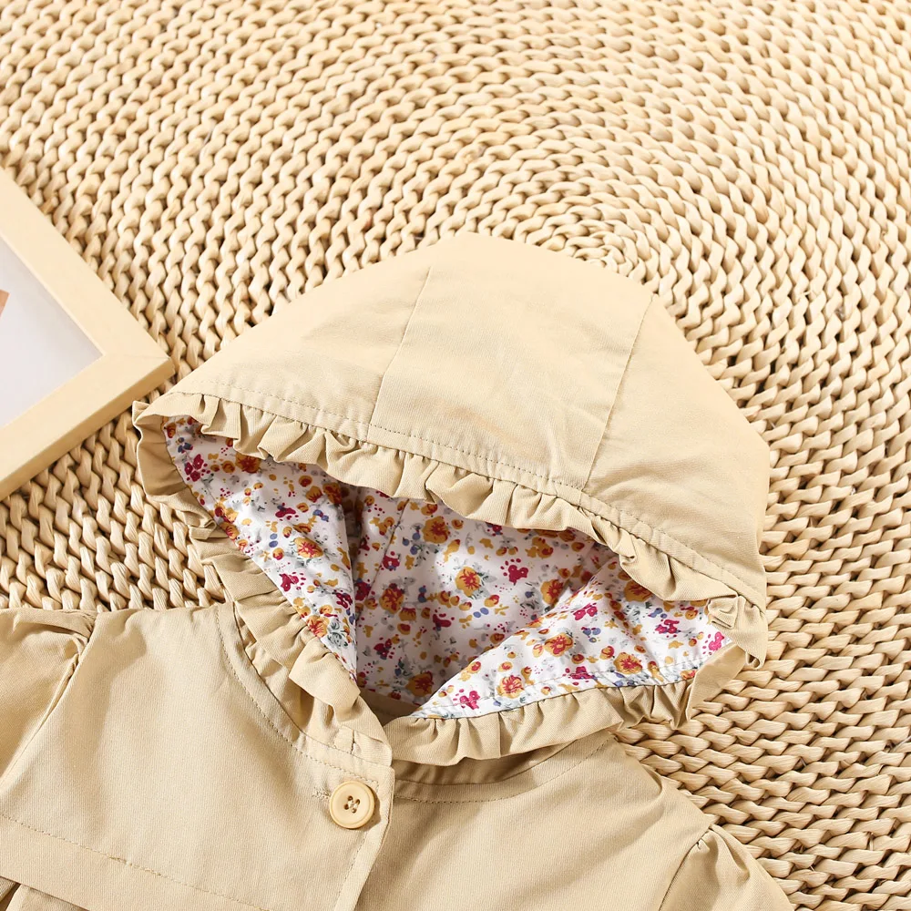 Cappotto primaverile e autunnale per bambina solido con cappuccio bella giacca per bambini antivento sciolto e carino abbigliamento a maniche lunghe 6