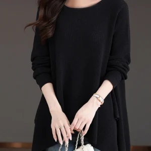 ZANZEA 2025 Autunno Maglia T-shirt Donna Manica lunga Tees Tinta unita Blusas Casual Allentato Top Orlo irregolare Tuniche lavorate a maglia 1