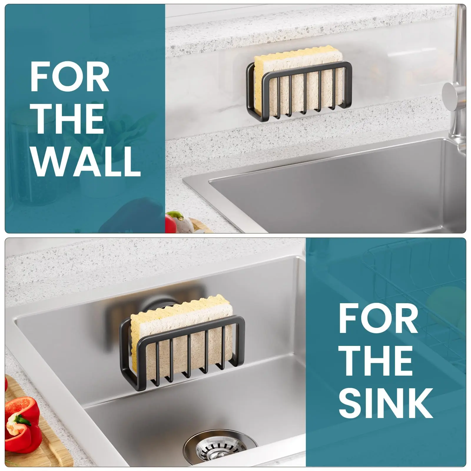 TAILI Scaffale per spugna per lavello Scaffale per scarico Scaffale per organizer per straccio con sfera in filo da cucina in acciaio inossidabile per portaoggetti da cucina 5