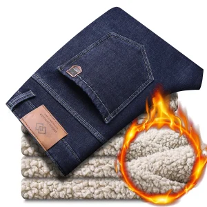 Inverno Caldo Pile Jeans Da Uomo 2025 Dritto Elasticizzato Spessore Casual Pantaloni In Denim Termico Maschile Pantaloni Da Lavoro D'affari Nuovi Uomini di Abbigliamento 1