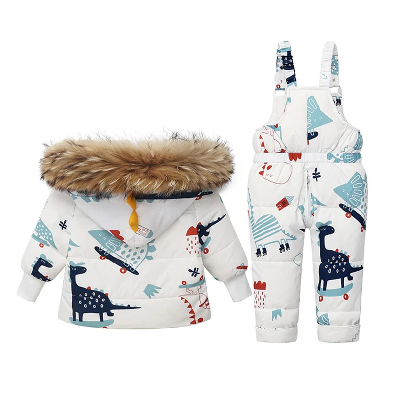 Piumino caldo invernale per bambini Parka Boy Salopette per bambini Vestiti per bambina per bambini Set di abbigliamento per dinosauri per bambini Cappotto con cappuccio Tuta da neve 6