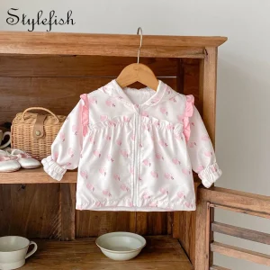 Autunno nuovo stile 0-3 anni vestiti per bambini per neonate, amorevole giacca a vento con cerniera con cappuccio, dolce cappotto 1