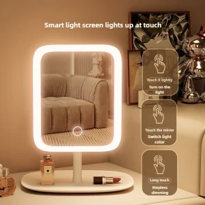 Specchio a LED Specchio per trucco Desktok con luci Decorazioni per la casa in stile Ins Specchi decorativi per trucco Specchio da tavolo Luce da scrivania 1