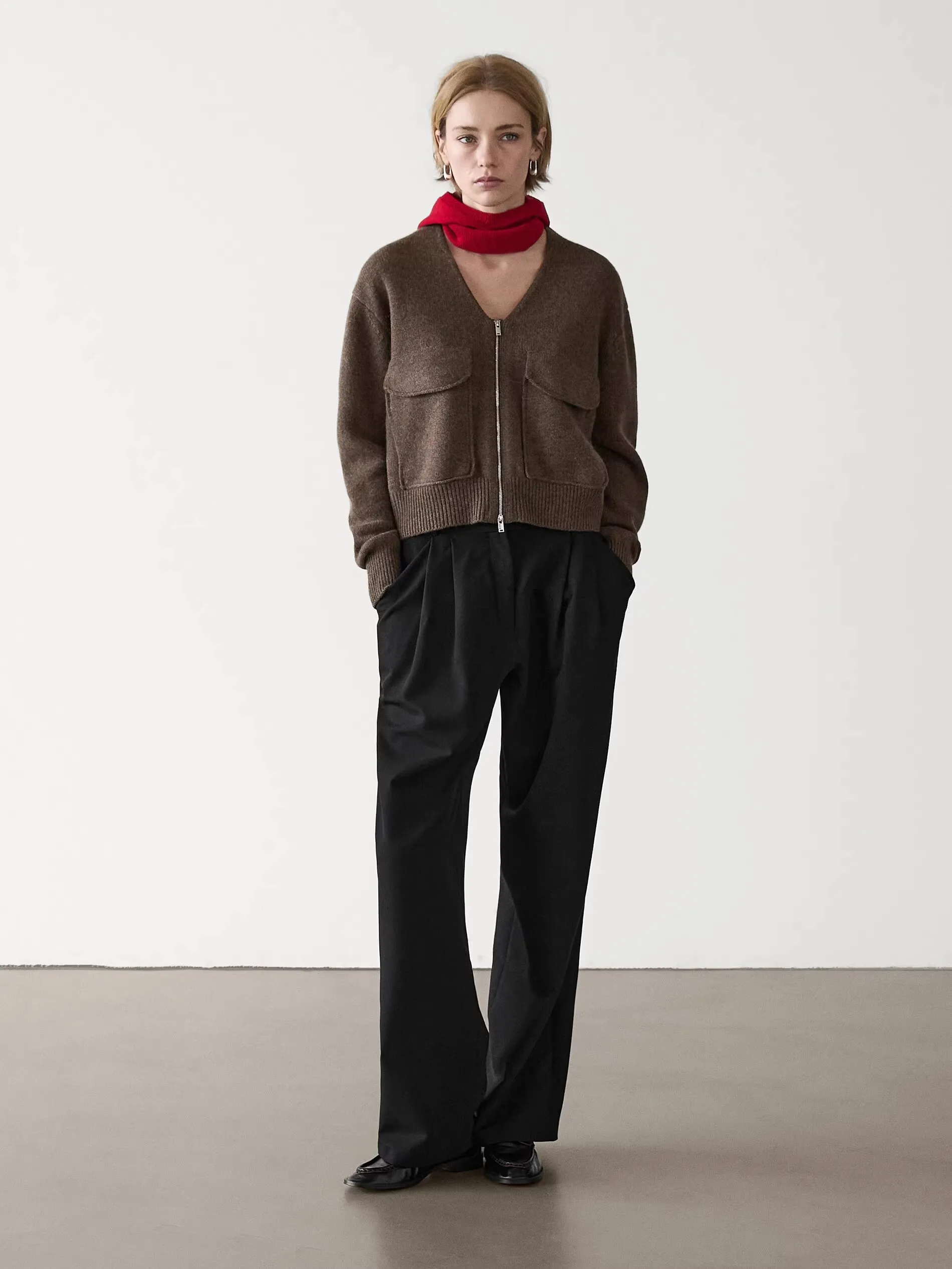 Ethereal MD 2025 massidutti autunno nuovo stile di giacca cardigan lavorata a maglia con cerniera in misto lana con scollo a V marrone rilassato casual da donna 3