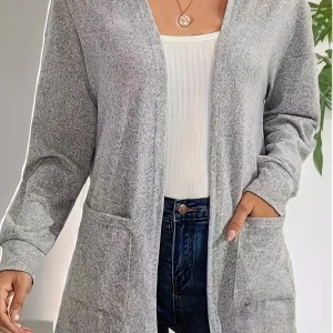 Cardigan giacca da donna autunno chic casual tinta unita con tasca sottile taglie forti 1