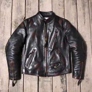 Tea Core Pelle di cavallo Venom Biker Lavaggio in pelle Distressed Tom Hardy Giacca classica in pelle da uomo vintage con colletto alla coreana 1