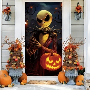 Halloween Jack Skellington Zucca Decorazioni per porte Banner Fondale fotografico Sfondo per portico esterno per interni Forniture per feste 1