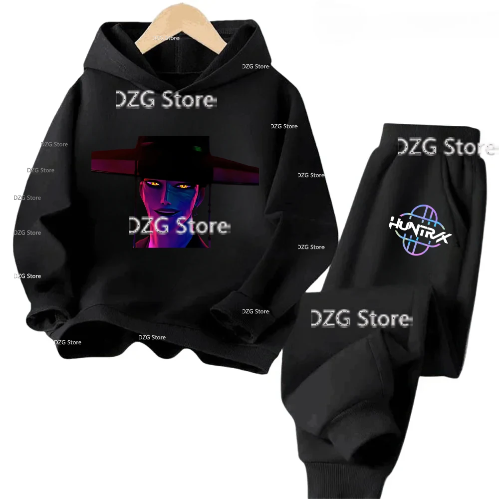 Felpe con cappuccio per bambini Set Anime Devil Hunter Huntrix Kawaii Sportwear Tuta Cartoon Kids Fashion Girl Halloween Clothes Autunno 6