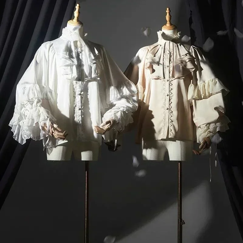 Camicetta Lolita carina giapponese Kawaii Camicia da donna con maniche a lanterna vintage Estate Y2k Estetica Patchwork in pizzo Top JK Blusas allentate 3