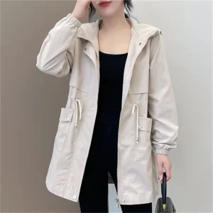 Primavera Autunno Moda 2025 Nuova giacca trench da donna coreana per il tempo libero di media lunghezza Slim Fit Giacca a vento femminile Capispalla 1