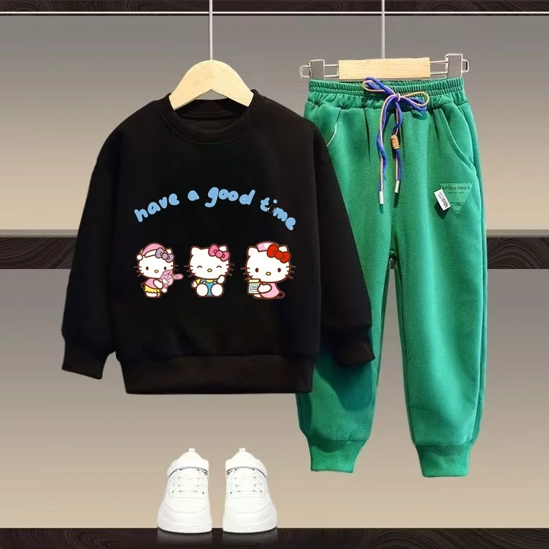 Sanrio Baby Girl Clothes Set Autunno Kid Cute Hello Kitty Felpe Pullover Top e pantaloni 2 pezzi Completo Bambini Ragazzi Tute 5