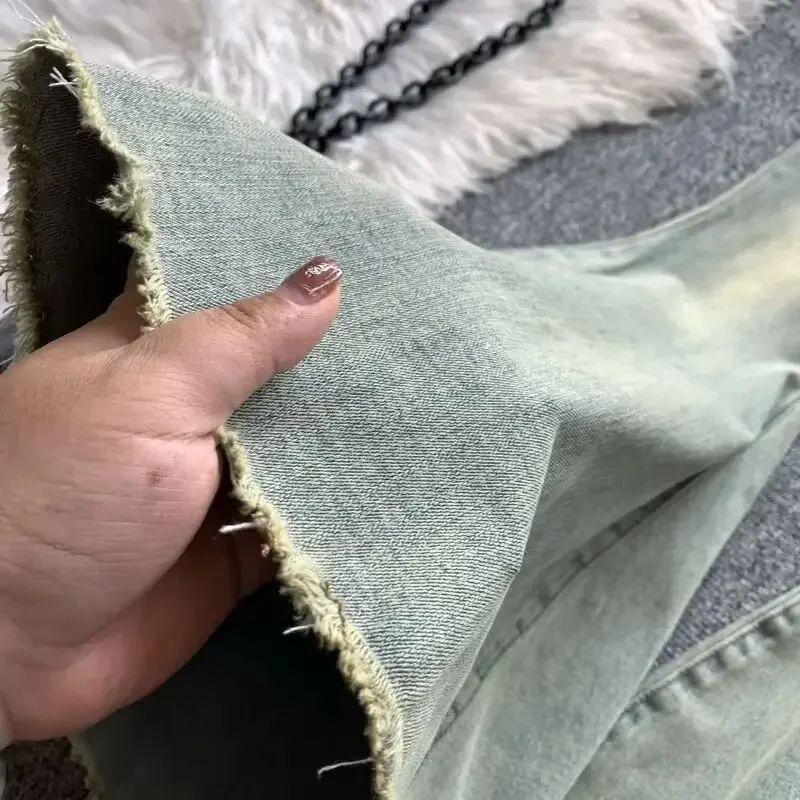 Jeans da donna alla moda alla moda gambe larghe pantaloni in Denim con frange sfumate a vita alta nuovo stile autunnale Casualwear 3