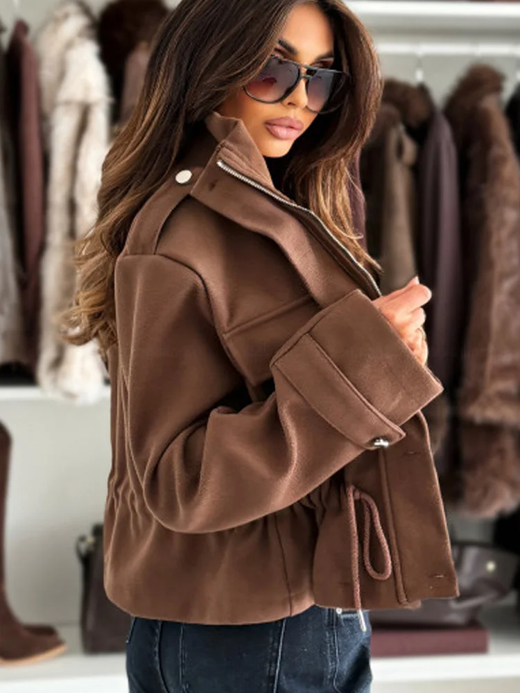 Cappotto invernale da donna New Fashion Manica lunga con cerniera Giacche da donna Casual Allentato Autunno Office Lady Chic Outwear 2