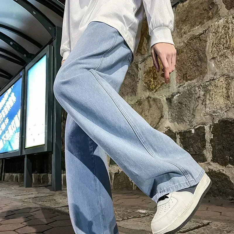 2025 autunno e inverno stile coreano jeans a gamba dritta moda uomo versatile pantaloni larghi sottili da uomo lavati retrò 5
