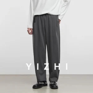 Pantaloni casual drappeggiati larghi dritti in maglia da uomo di moda 2025 Autunno e inverno Nuovi pantaloni all-match Pantaloni a gamba larga 1