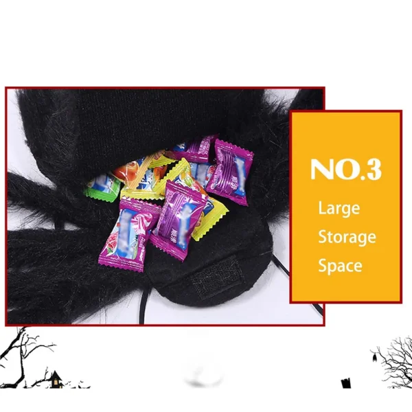Spaventoso costume da ragno di Halloween 2 in 1 LED per cosplay, costume da zaino da ragno in peluche con luce viola 6
