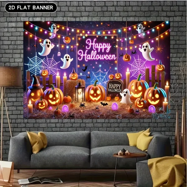 Banner di sfondo di Halloween da 1 pezzo, design terrifioso della zucca, decorazioni natalizie e festive universali 5
