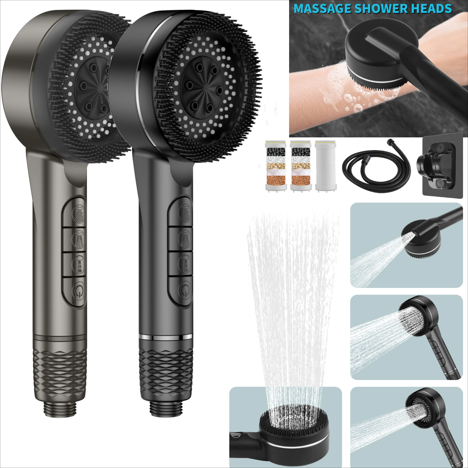 Soffione doccia per accessori da bagno 4 modalità di regolazione Soffione doccia Soffione pressurizzazione Manopole per massaggio Set di filtri Parti per docce 1