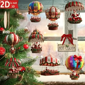 10 PZ Ornamenti Di Natale 2D Piatto Mongolfiera Babbo Natale Pendente In Legno Decorazione Dell'albero Di Natale Complementi Arredo Casa 2025 Regali di Festa 1