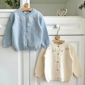 2025 Nuovo Autunno 1-8 Anni Bambini di Lavoro A Maglia Abbigliamento Per Bambini Cardigan Lavorato A Maglia A Maniche Lunghe Ricamo Floreale Casual Cappotto Maglione Allentato 1