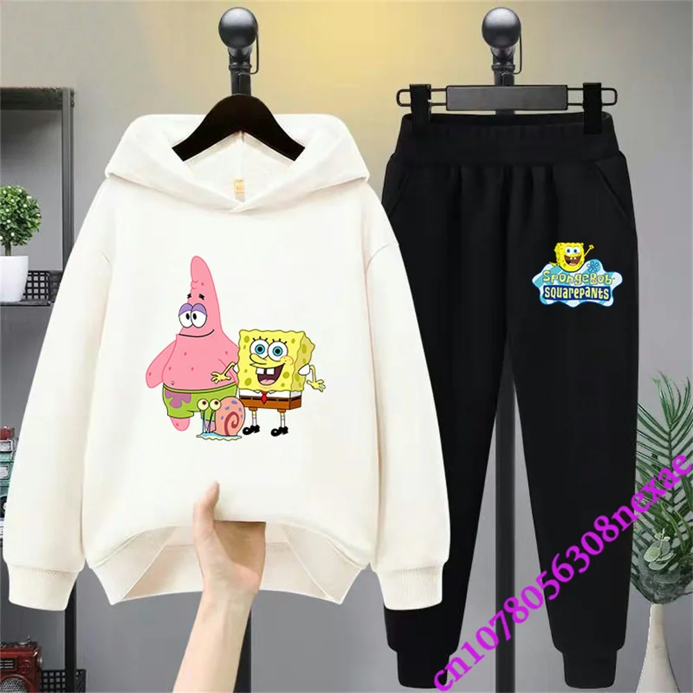Spongebob primavera e autunno abbigliamento per bambini ragazzi e ragazze maglione vestito 2 pezzi stampa cartone animato maglione abbigliamento sportivo pantaloni 6