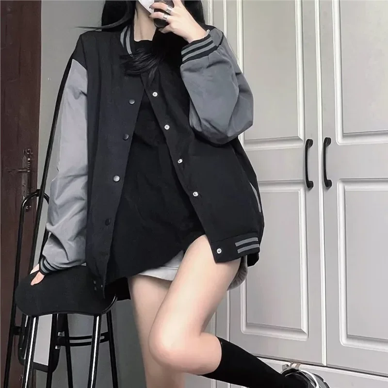 Giacca da baseball ampia unisex primavera autunno studente di moda coreana top girocollo capispalla corto donna uomo stile Harajuku 2