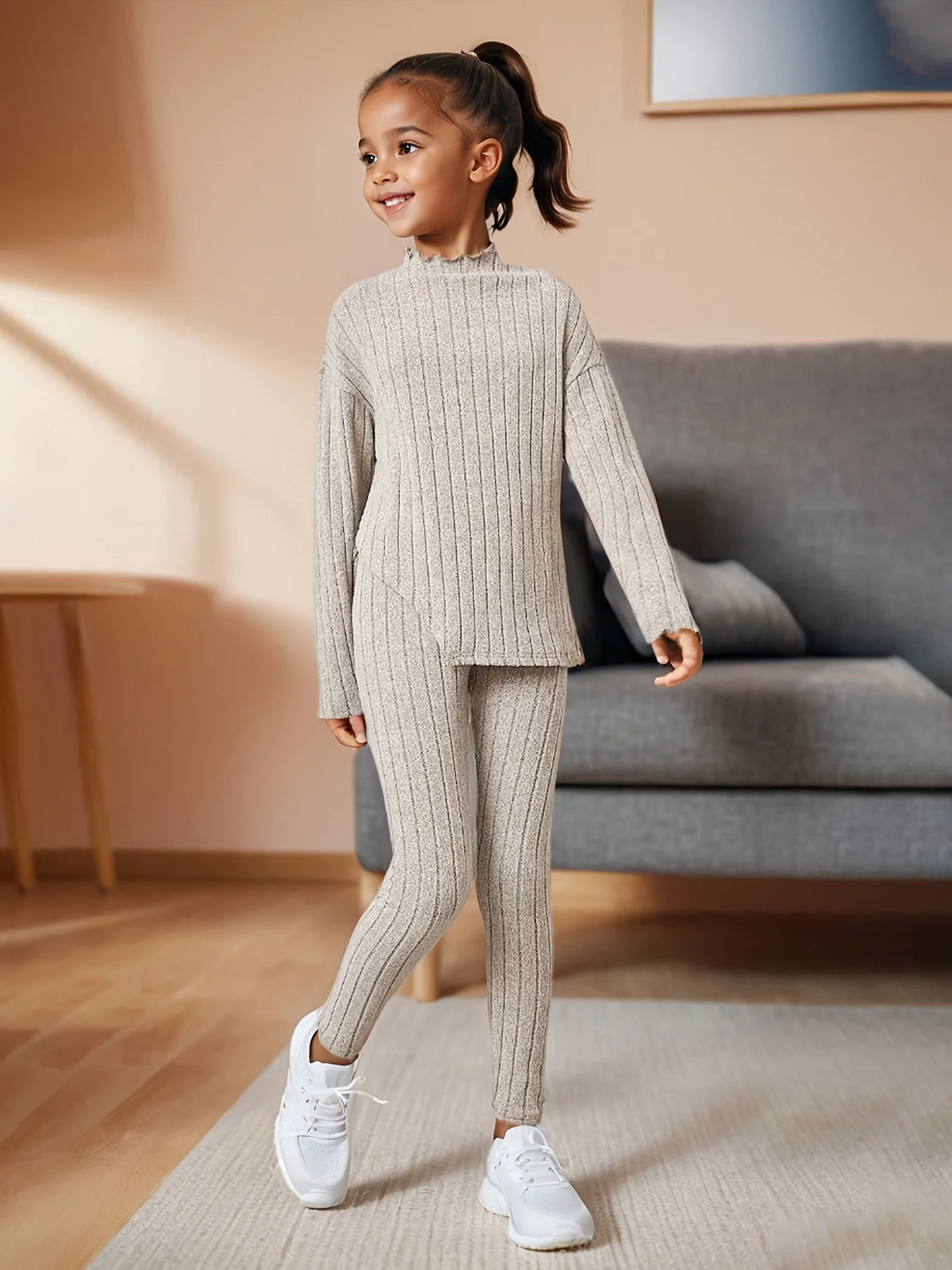Abbigliamento per bambini Ins Ragazze Autunno Outfit Set Ragazze Manica lunga Split Knit Top Pantaloni skinny Due pezzi Bambini Autunno Inverno Abiti solidi 3