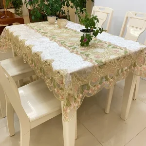 Tovaglia rettangolare Toeletta in velluto dorato Tovaglia per tavolo da pranzo Juppe Tovaglia antipolvere in pizzo ricamato Decorazione della casa 1