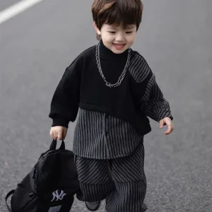 Felpe con cappuccio foderate in pile Set Abbigliamento per bambini Ragazzi Completo per bambini per ragazzo Abbigliamento per ragazzo Inverno 8 10 anni Set Outdoor Top Bottom 1