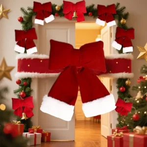 Decorazione creativa dell'arco di Natale 3D S/M/L Fiocco di velluto Ciondolo appeso Texture soffice Decorazione dell'arco floccato imbottito in cotone 1