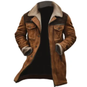 Cappotto da uomo in pelle scamosciata vintage foderato in pile di agnello design patchwork colletto inverso giacca da aviatore militare multitasca invernale all'aperto 1