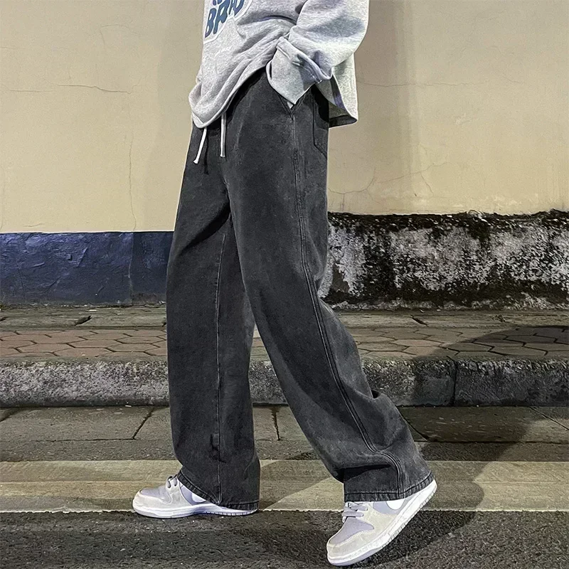 Jeans da uomo 2025 Stile caldo invernale Stile coreano Street Hip-hop Pantaloni in denim larghi Pantaloni in lana di velluto Nero Azzurro 4