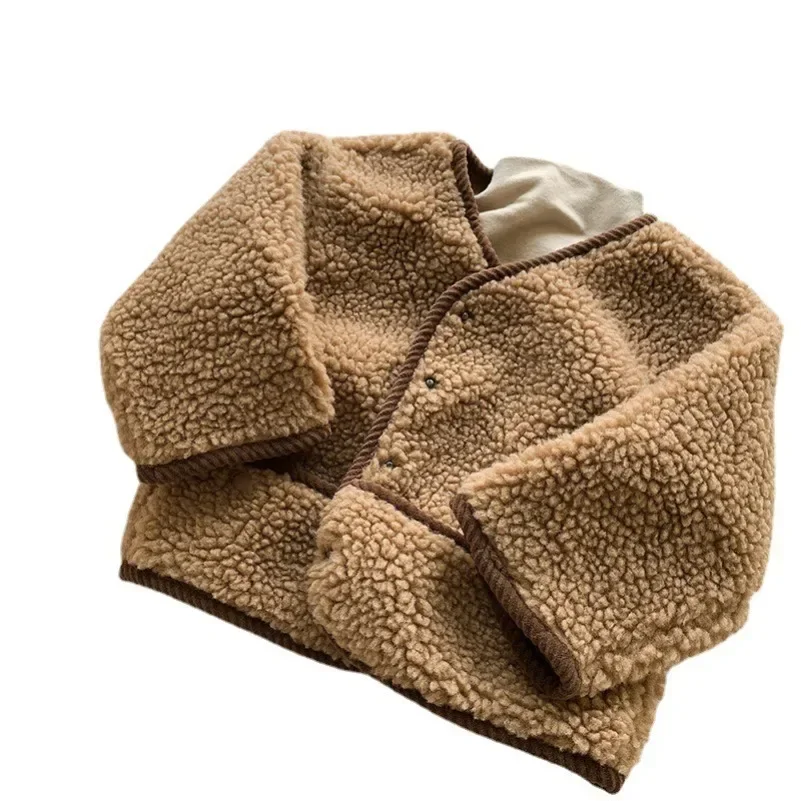 2025 Cappotto per bambini Autunno e inverno Morbido e caldo Cappotto per giacca da neonato Cardigan casual in pile polare Cappotto per bambina da 1-7 anni 6
