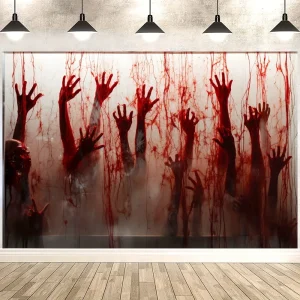 Sfondo di Halloween: fondale fotografico con schizzi di sangue spaventoso per feste, riunioni di famiglia o decorazioni per la casa spettrale 1