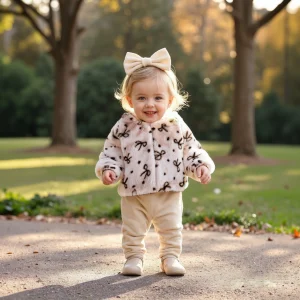 Cappotto da bambina invernale tinta unita con fiocco a pois girocollo top da bambino carino in pile caldo giacca da bambina abbigliamento per bambini 1