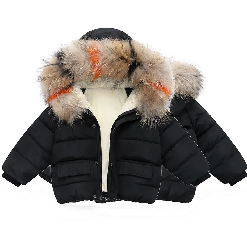 Neonata Ragazzo Tuta Sportiva Calda 2023 Inverno Nuovi Bambini Piumino Grande Collo di Pelliccia Cappotto Abbigliamento Per Bambini Solido Addensare Ragazza Ragazzo Giacca 3