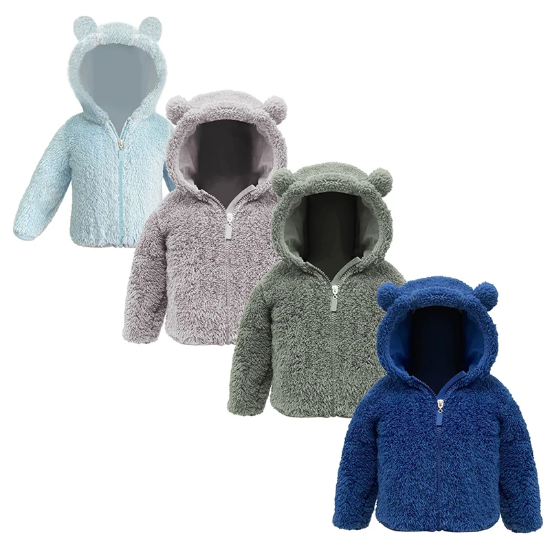 Abbigliamento per bambini Ragazzi Ragazze Cappotto 0-24 mesi Autunno Inverno Tinta unita Flanella Cerniera Capispalla con cappuccio Vestiti per neonati 1
