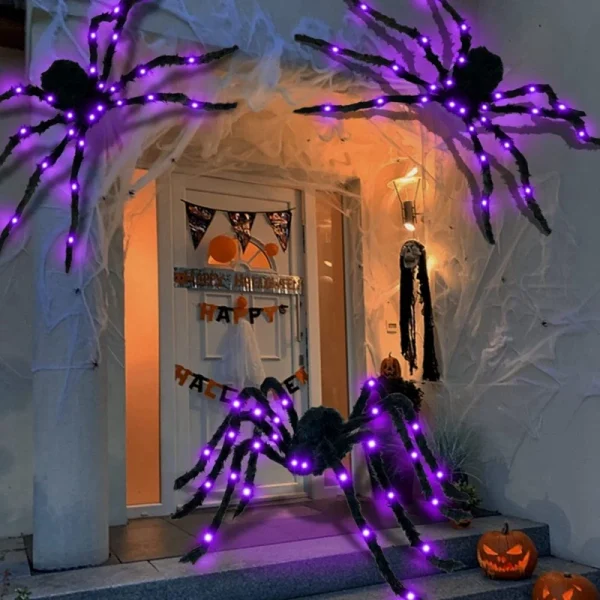 Luci del ragno di Halloween Bagliore luminoso Ragno di Halloween appeso Ragno spaventoso Casa stregata Ornamento per feste in giardino ﻿ 1