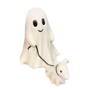 Statua del cane che cammina del fantasma di Halloween Fantasma divertente che cammina il suo cane fantasma Statue del cane fantasma di Halloween Decorazione da tavolo di Halloween 1