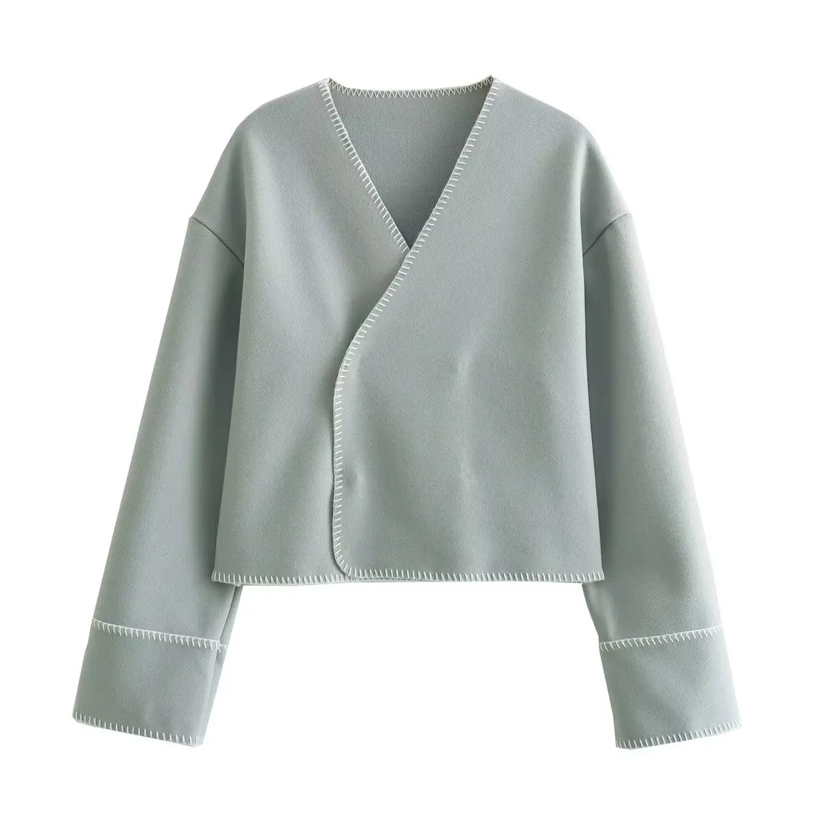 2024 nuove donne moda linea di contrasto decorazione scollo a V giacca Casual capispalla femminile Chic autunno Kimono cappotto top 3