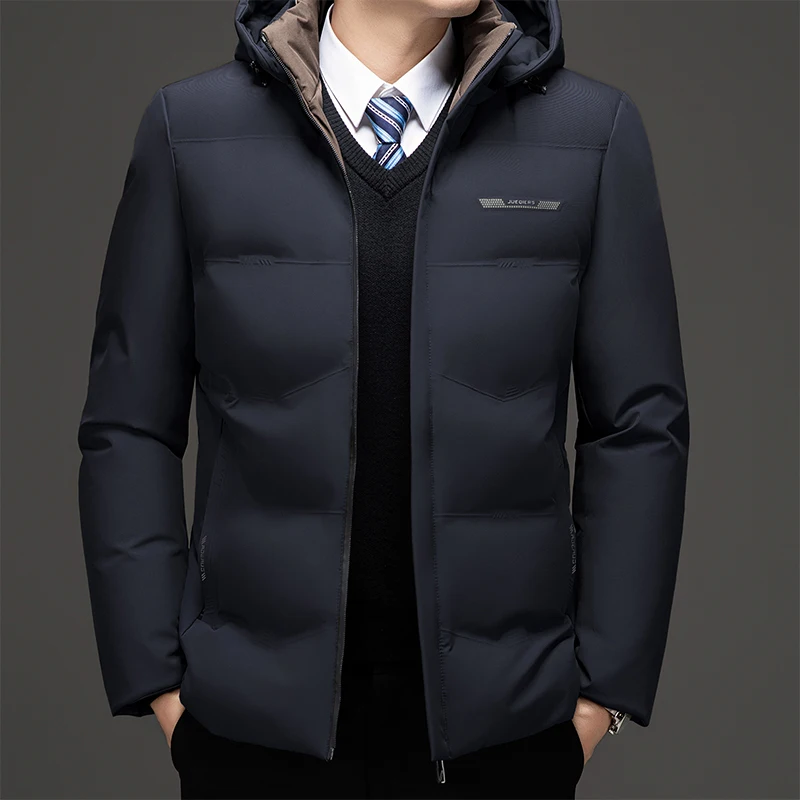 Cappotto Parka impermeabile caldo spesso con cappuccio di alta qualità Cappotto invernale casual allentato con cappuccio da uomo Piumino invernale da uomo d'affari 4