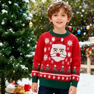 Natale Ragazzi Ragazze Maglioni Inverno Bambini Cartone animato Babbo Natale Pullover lavorato a maglia Maglioni Capispalla caldo Abbigliamento casual per bambini 1